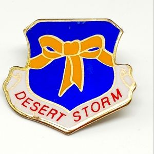 Desert Storm Yellow Ribbon Gold Tone Hat Lapel Pin US Military Veteran Simco